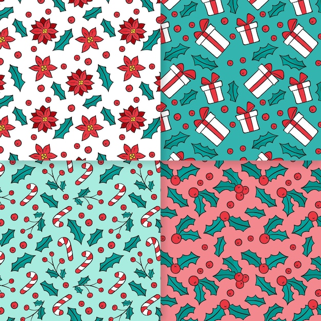 Free vector hand drawn christmas pattern collection