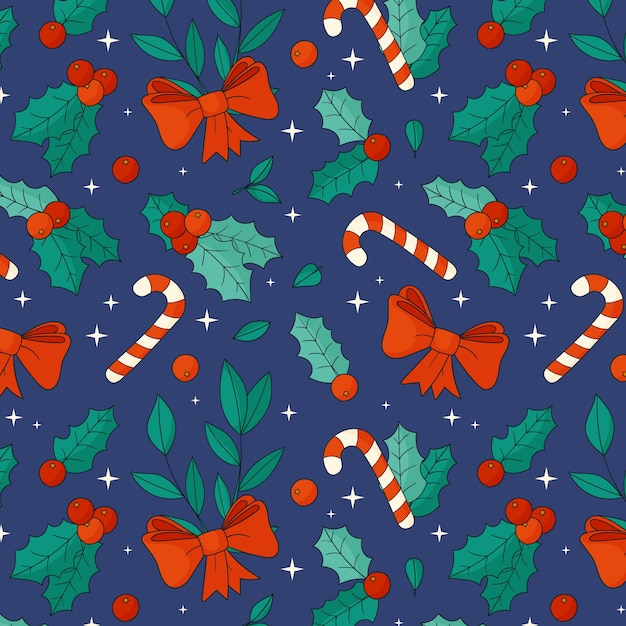 Hand drawn christmas pattern design with candy cane