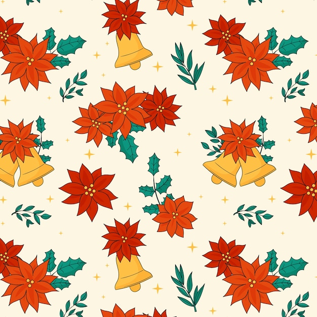 Free vector hand drawn christmas pattern design with leaves