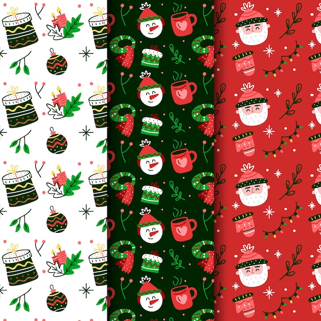 Free vector hand drawn christmas pattern set