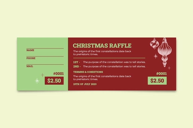 Hand drawn christmas raffle ticket