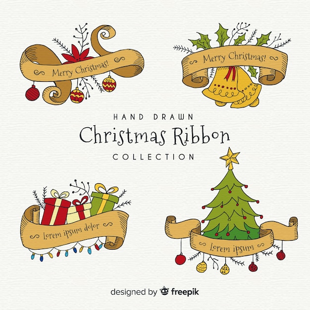 Hand drawn christmas ribbon collection