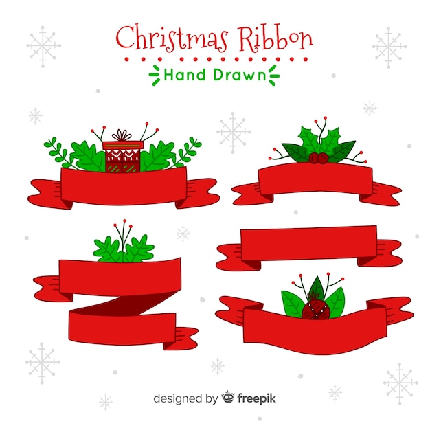 Free vector hand drawn christmas ribbon collection