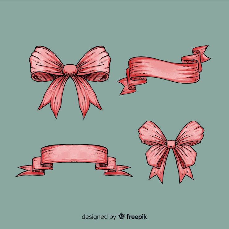 無料Vector 手描きクリスマスリボンコレクション