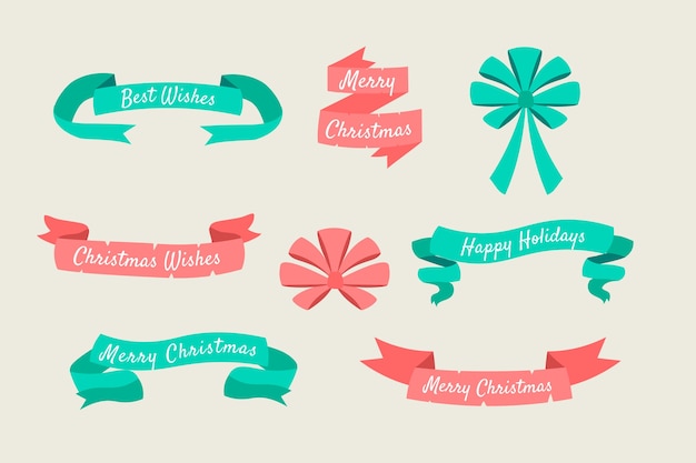 Hand drawn christmas ribbon collection