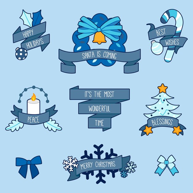 Free vector hand drawn christmas ribbon collection