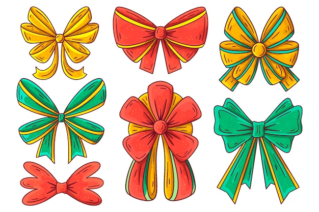 Free vector hand drawn christmas ribbon collection