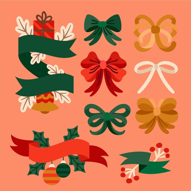 Hand drawn christmas ribbon collection