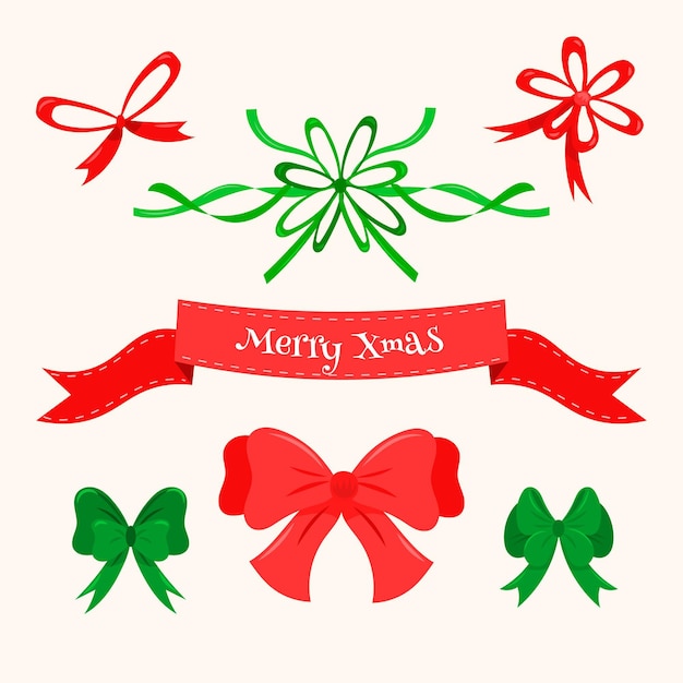 Free vector hand drawn christmas ribbon collection