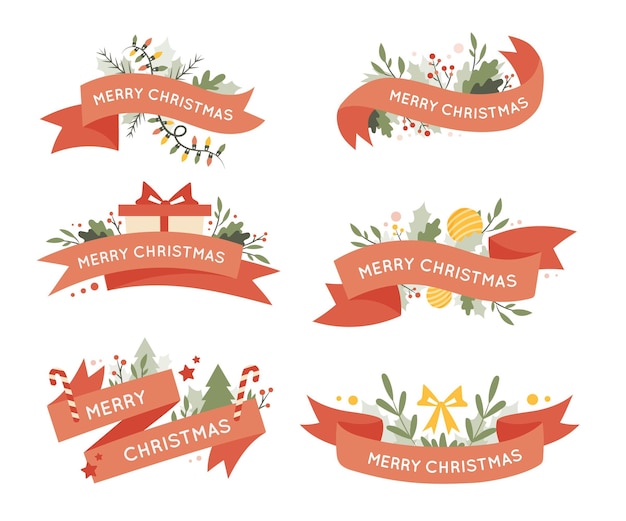 Hand drawn christmas ribbon collection