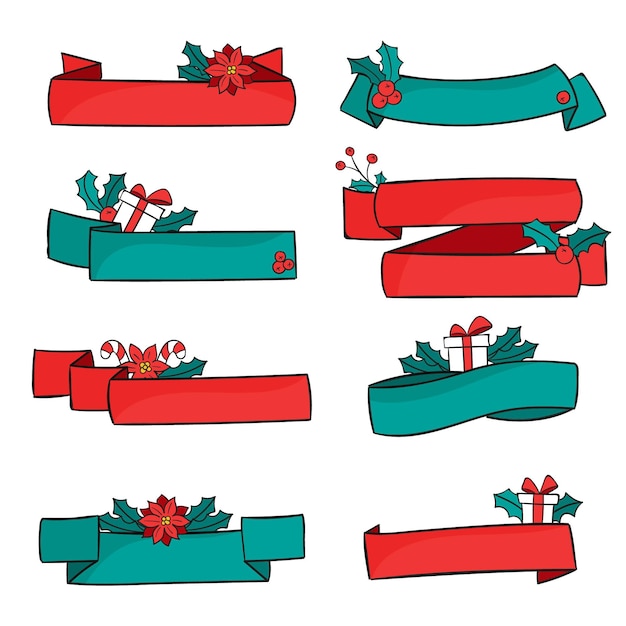 Free vector hand drawn christmas ribbon collection