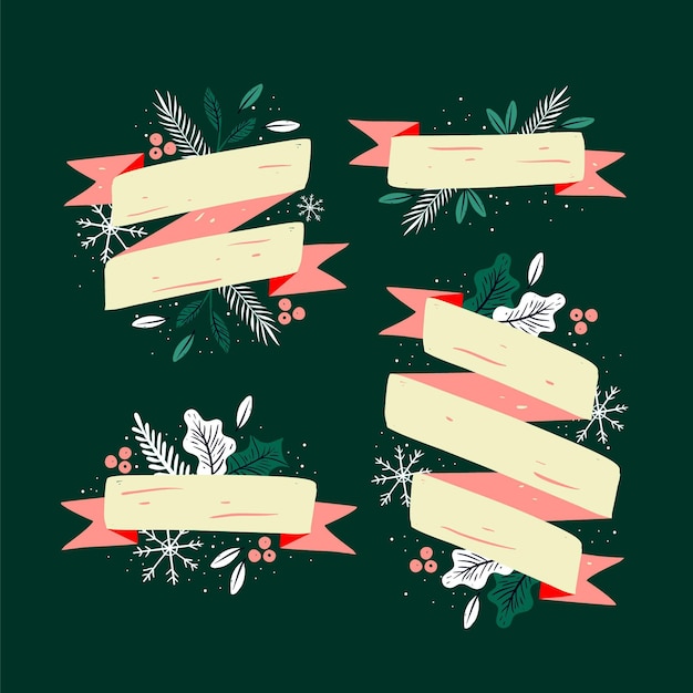 Hand drawn christmas ribbon collection