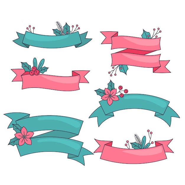 Hand drawn Christmas ribbon collection – Free Vector Download