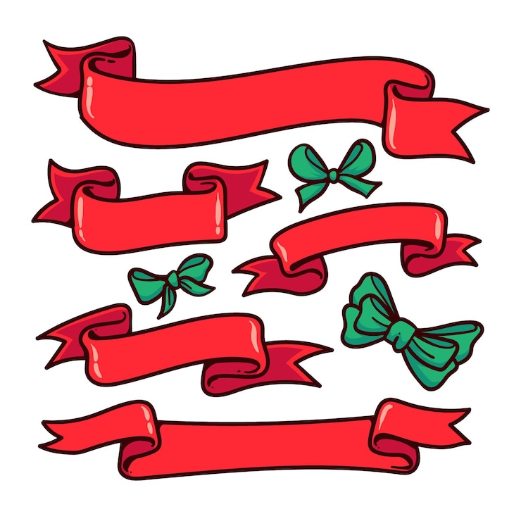無料Vector 手描きのクリスマスリボンコレクション