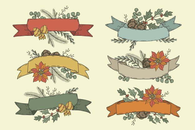 Free vector hand drawn christmas ribbon collection