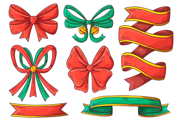 Hand drawn christmas ribbon pack