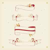 Free vector hand drawn christmas ribbon set