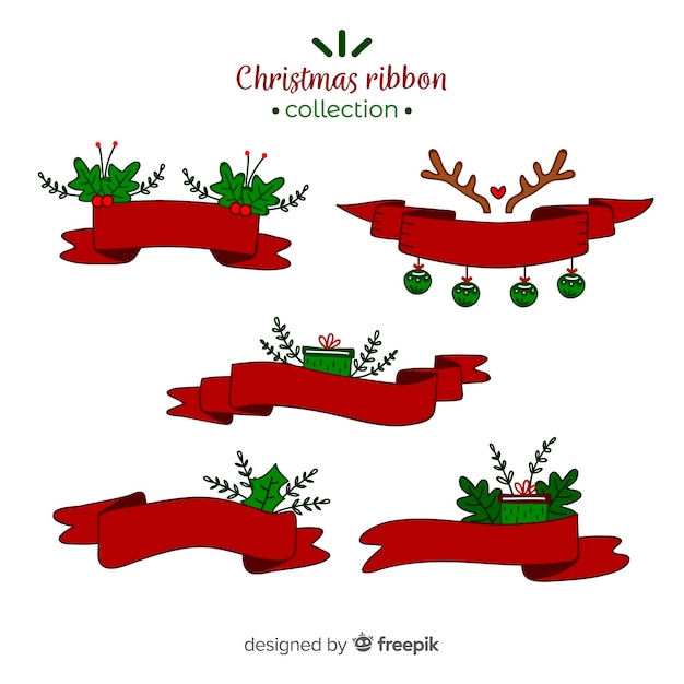 Free vector hand drawn christmas ribbons collection