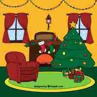 Free vector hand drawn christmas room interior