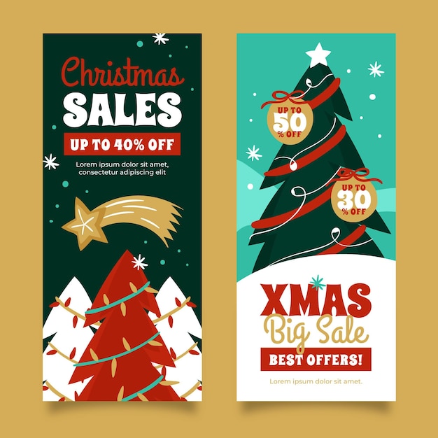 Бесплатное векторное изображение Набор рисованной рождественские продажи баннеров