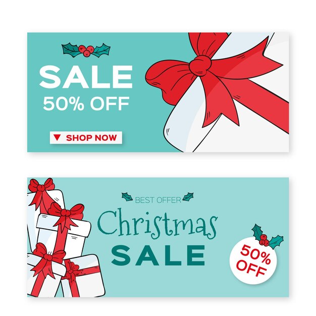 Hand drawn christmas sale banners template