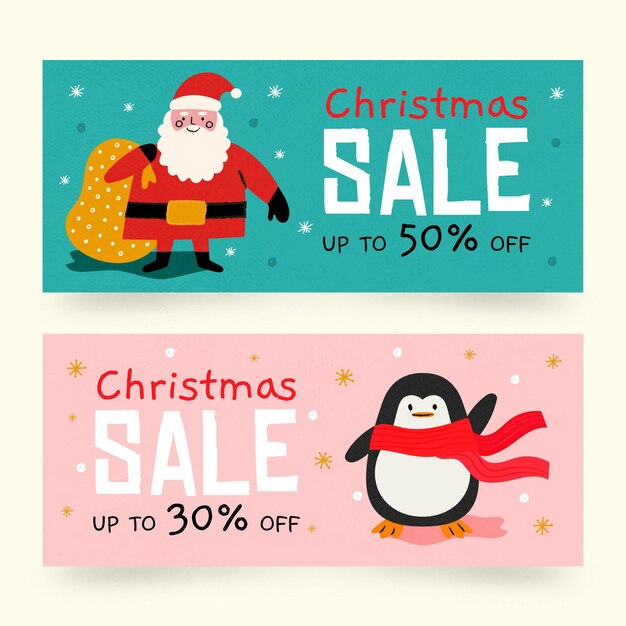 Hand drawn christmas sale banners