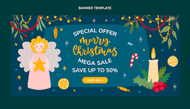 Hand drawn christmas sale horizontal banner