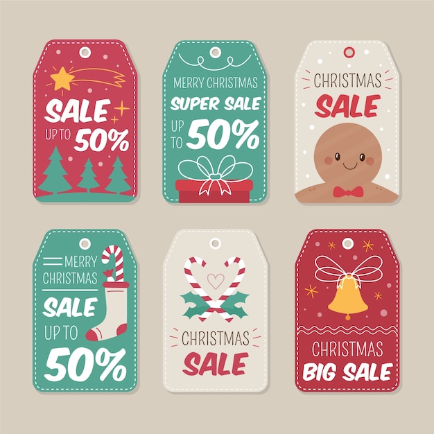 Free vector hand drawn christmas sale tag collection