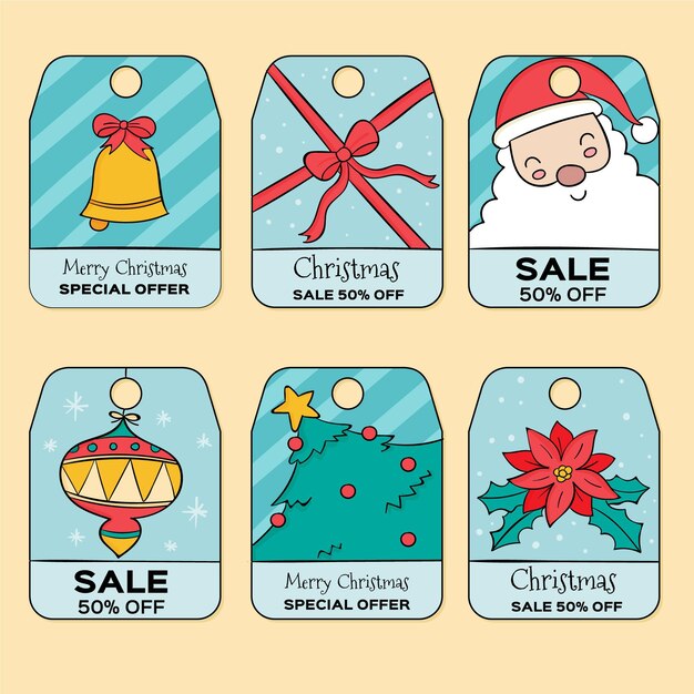 Free vector hand drawn christmas sale tag collection