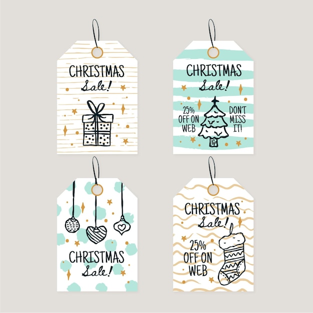 Free vector hand drawn christmas sale tag collection