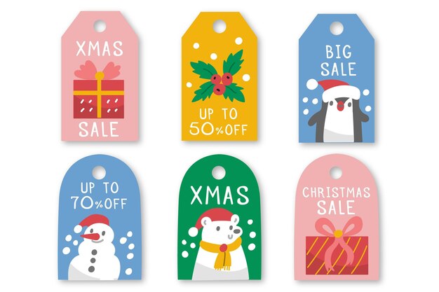 Hand drawn christmas sale tag collection