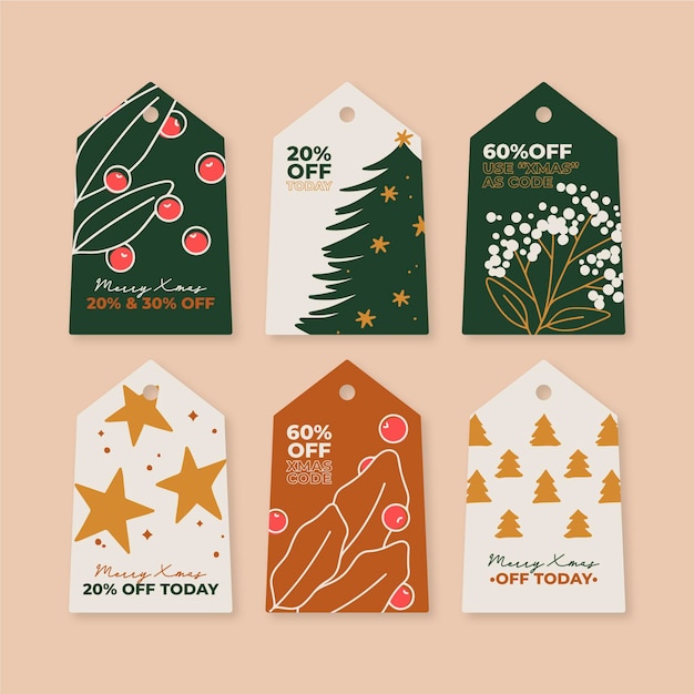 Free vector hand drawn christmas sale tag collection