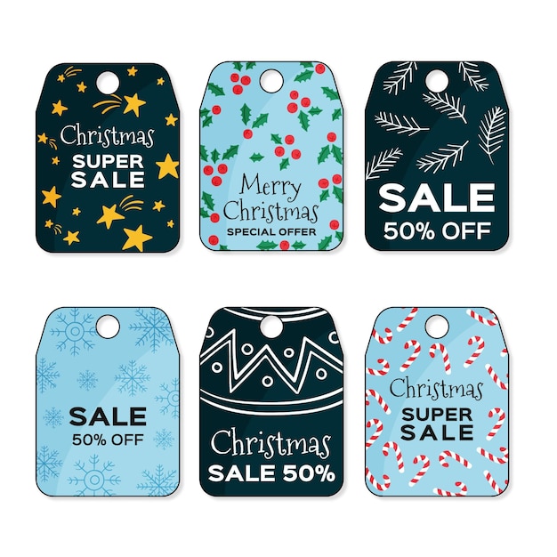 Hand drawn christmas sale tag collection