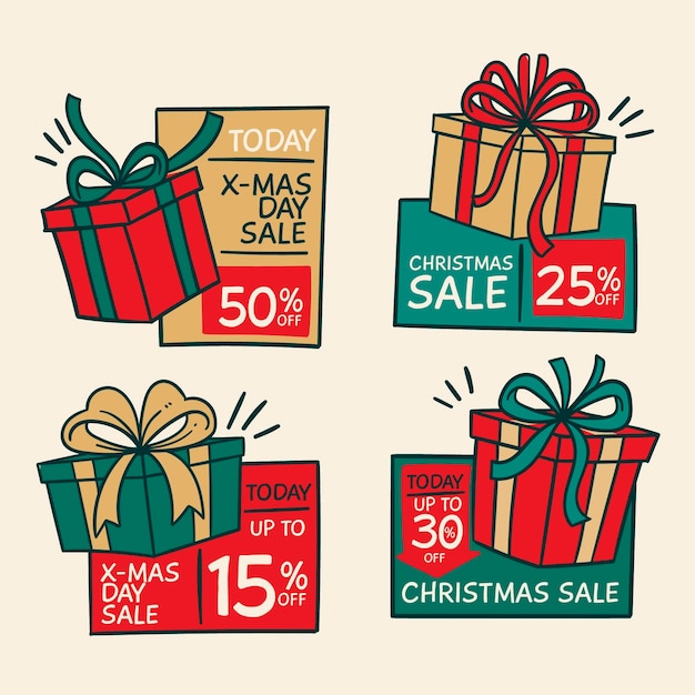 Hand drawn christmas sale tag collection