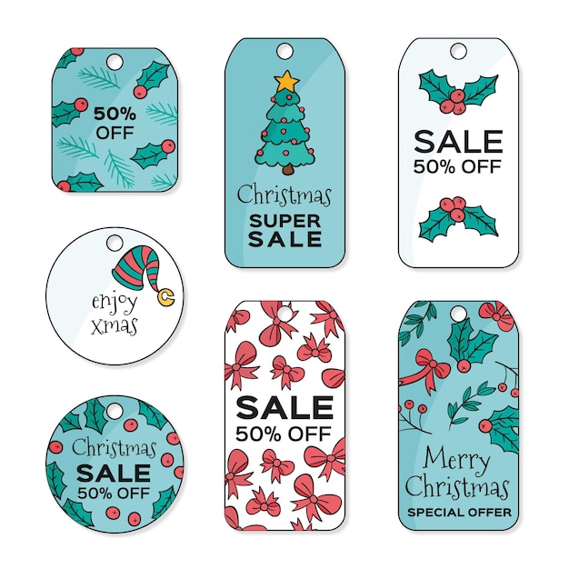 Hand drawn christmas sale tag pack