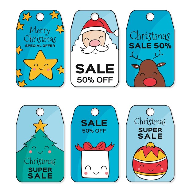 Hand drawn christmas sale tag set