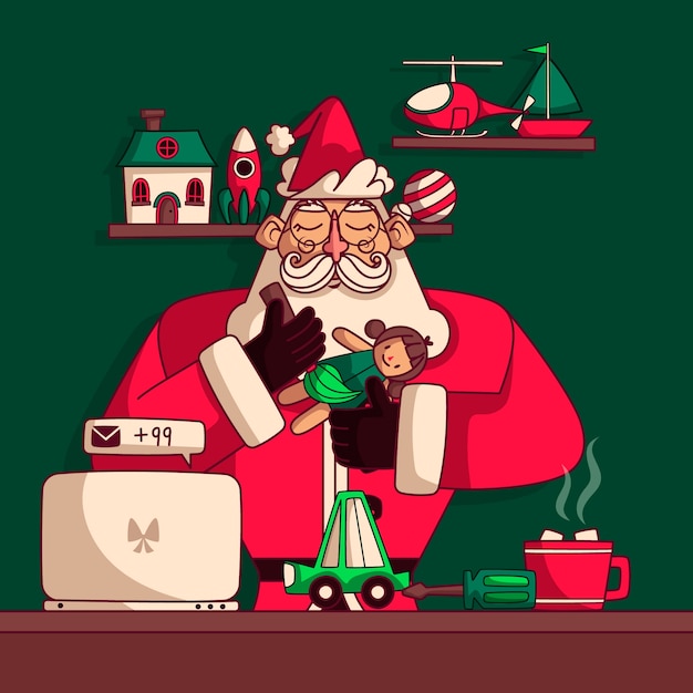 Vettore gratuito illustrazione disegnata a mano dell'officina della babbo natale