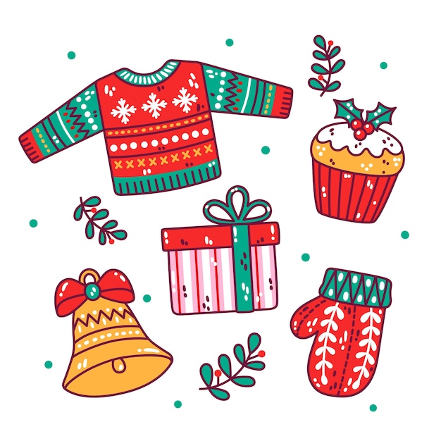 Free vector hand drawn christmas season elements collection