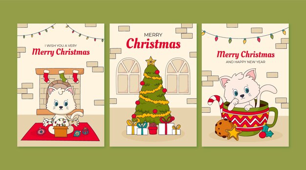 Hand drawn christmas season greeting cards collection