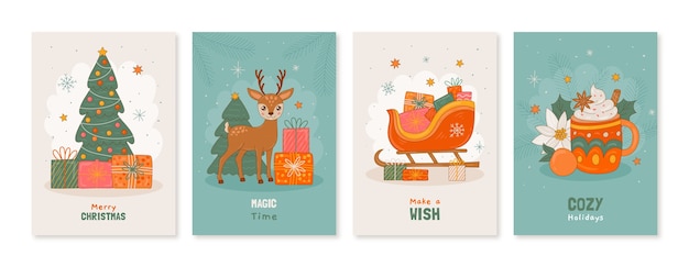 손으로 그린 크리스마스 시즌 인사말 카드 컬렉션