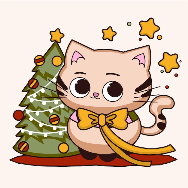 漫画の猫と手描きのクリスマス シーズンのイラスト