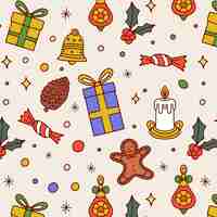 Бесплатное векторное изображение Ручной рисунок рождественского сезона с подарком и пряниками
