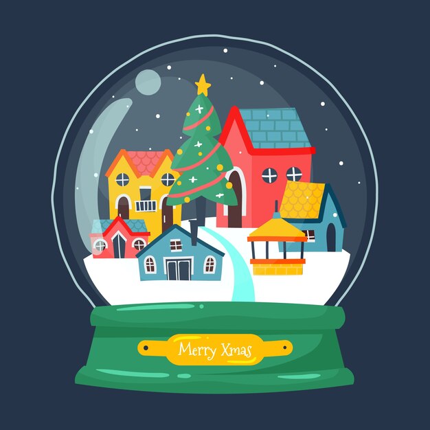 Hand drawn christmas snowball globe with houses