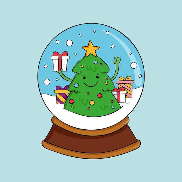 Hand drawn christmas snowball globe
