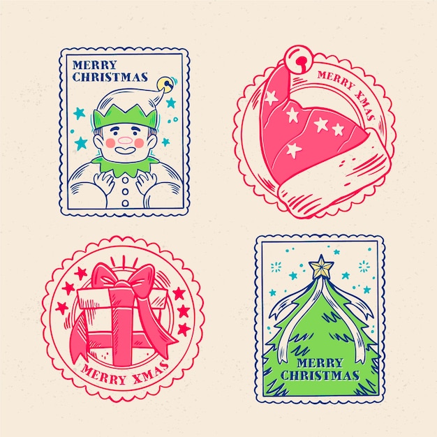 Free vector hand drawn christmas stamp collection