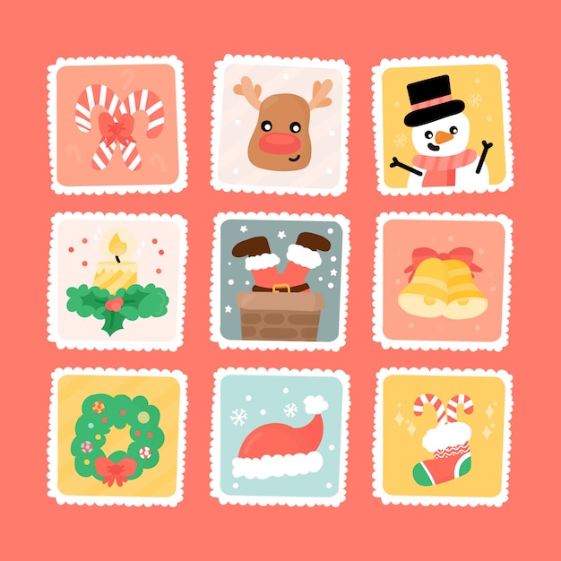 Free vector hand drawn christmas stamp collection