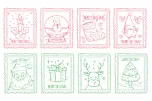 Free vector hand drawn christmas stamp collection