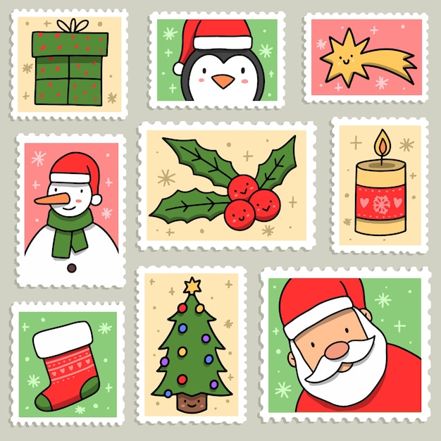 Free vector hand drawn christmas stamp collection