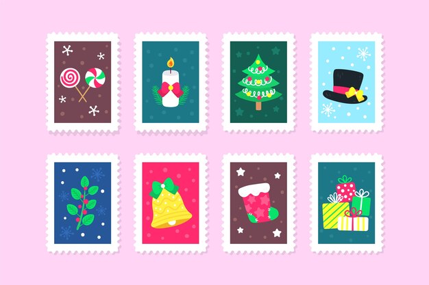 Hand drawn christmas stamp collection