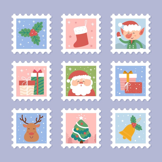 Hand drawn christmas stamp collection